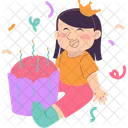 Girl Sitting With Cake Cake Dessert Icon