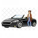 Girl Standing By Car  Icon