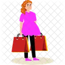 Girl With Shopping Bags Female Discount Icon