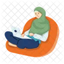 Online Work Girl Working Muslim Woman Icon