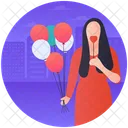 Girlfriend Valentine Day Holding Balloons Icon