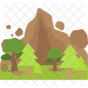 Glissement De Terrain Rocher Arbres Icône