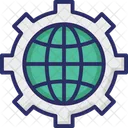 Global Network Cogwheel Global Coverage Icon