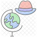 Globe And Travel Hat Lineal Color Icon Icon