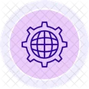 Globe Dans Une Roue De Dent Icone Contour Noir Icon