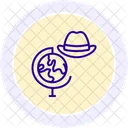 Icono De Linea De Globo Y Sombrero De Viaje Icono