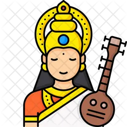 Goddess Saraswati Icon - Download in Colored Outline Style
