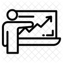 Flecha de gráfico en monitor portátil con persona  Icono