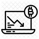 Seta do gráfico para baixo no monitor do laptop com bitcoin no botão  Ícone