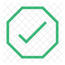 Green check mark on white octagon flat design  Icon