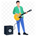 Estrela Do Rock Masculina Tocando Guitarra Guitarrista Ícone