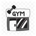 Black Monochrome Gym Building Illustration Gym Building Gym Icon