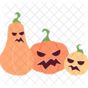 Halloween pumpkins with carved spooky faces  Icon
