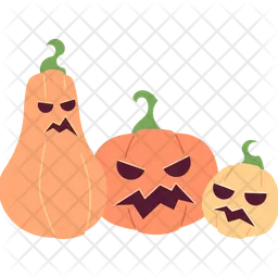 Halloween pumpkins with carved spooky faces  Icon