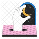 Hand taking moon off esoteric night sky  Icon