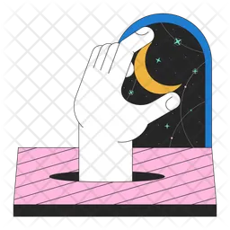 Hand taking moon off esoteric night sky  Icon