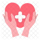 Hands holding a heart with a medical cross  Icon