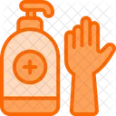 Handschuhe und Desinfektionsmittel  Symbol