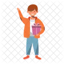 Happy Boy With Gift Box Cheerful Preschooler Icon