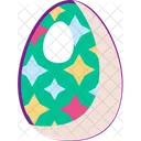 Happy Easter Chicken Decorated Egg With Colorful Bright Ornament Icon