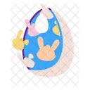 Happy Easter Chicken Decorated Egg With Colorful Bright Ornament Icon