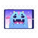 Happy monster on tablet computer  Icon