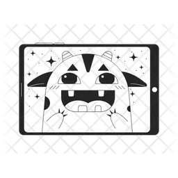 Happy monster on tablet computer  Icon