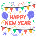 Happy New Year Balloons Garlands Icon