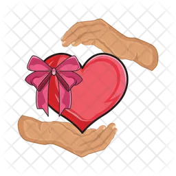 Heart gift box in over hand  Icon