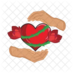 Heart with rose in hand  Icon