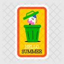 Hello Summer Typographic Letter Trash Bin Icon