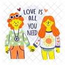 Hippie Couple Romantic Lovers Icon