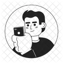 Hispanic young adult guy looking at phone  Icon