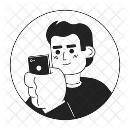 Hispanic young adult guy looking at phone  Icon