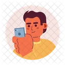 Looking At Phone Hispanic Young Adult Holding Mobile アイコン
