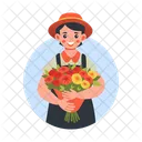 Holding Bouquet Flowers Character Icon