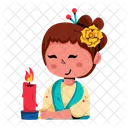 Holding Candle Decorative Candle Chinese Girl Icon