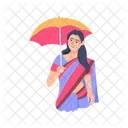 Holding Umbrella Indian Lady Indian Girl Icon