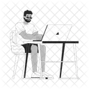 Hombre Afroamericano Trabajando Con Computadora Portatil Escritorio De Oficina En Casa Icono
