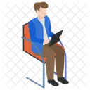 Homme Utilisant Une Tablette Utilisant Une Tablette Des Telecommunications Icon