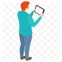 Homme Utilisant Une Tablette Utilisant Une Tablette Des Telecommunications Icon