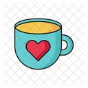 Hot cup with heart valentine day line  Icon