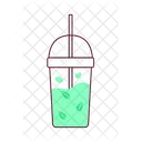 Iced matcha latte drink in plastic cup with straw  Icon