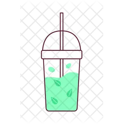 Iced matcha latte drink in plastic cup with straw  Icon
