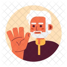 Indian bearded senior man waving hand greeting  Icon