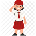 制服姿で喜びの表情で敬礼するインドネシアの学生  アイコン