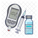 Medicamento para diabetes, injeção com glicômetro  Ícone