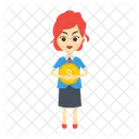 Femme Fille Dollar Icône