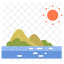 섬과 태양 섬 여름 아이콘