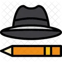 Chapeau Et Stylo De Journaliste Tenue De Reporter Outils De Redaction De Nouvelles Icône